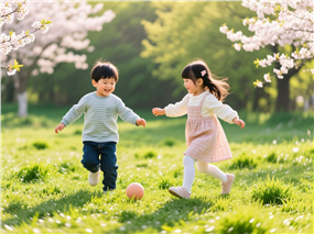 户外草地踢球玩耍的萌娃图片